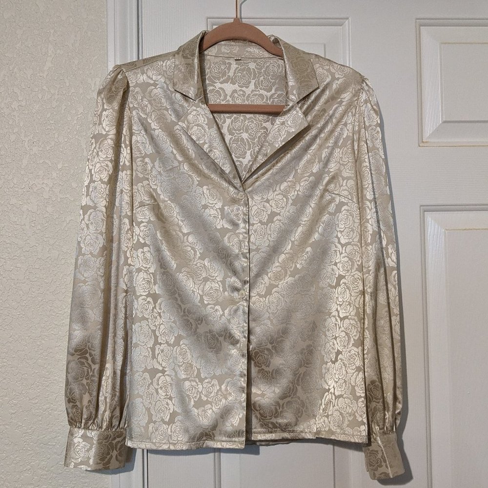 Jacquard Button Through Satin Blouse